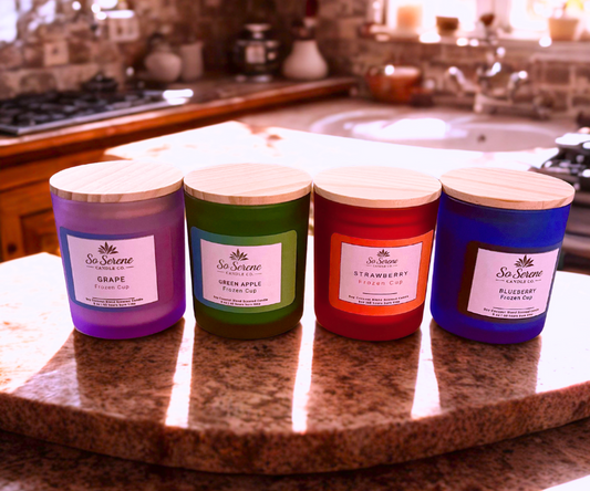 Frozen Cup Candle Collection with strawberry, grape, blueberry, and green apple scented candles